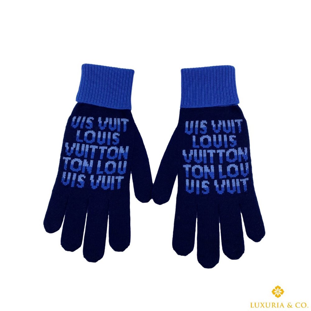 New Louis Vuitton Navy 100% Wool LV Split Gloves